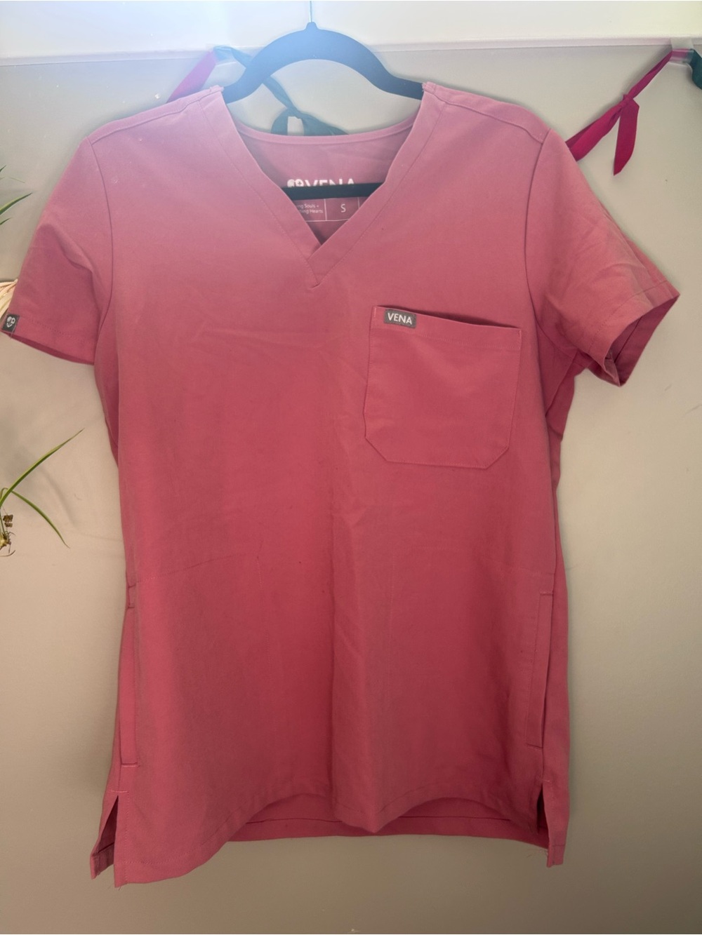 Pink V-Neck Short Sleeve Top